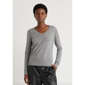 Quince Mongolian Cashmere Grey V-Neck Sweater Heather Grey Women's M